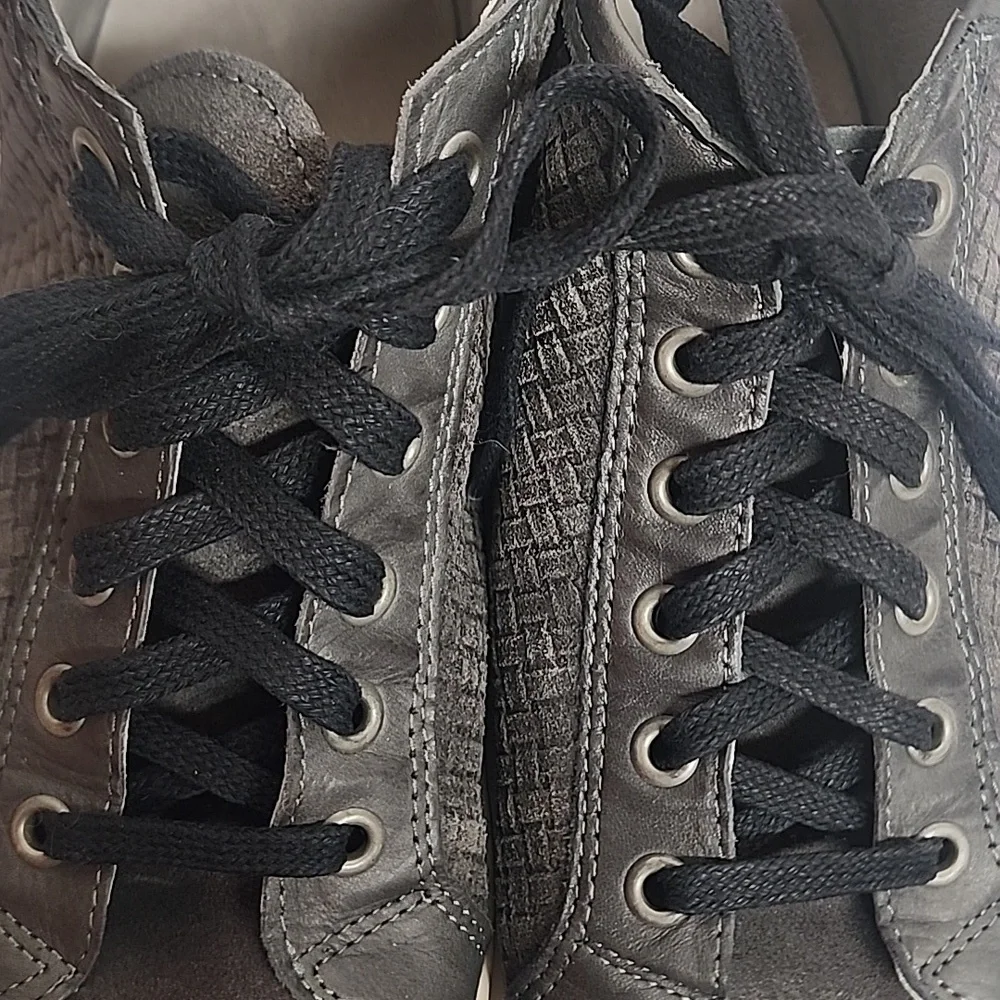 Minelli Vintage Gray Blk Laces Paris France Unisex Leather Shoes Sz 40 7M 9.5L